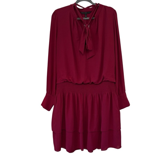 NWT, White House Black Market Tie Neck Blouson Dress in Red Plum, Sz XL - Picture 4 of 16
